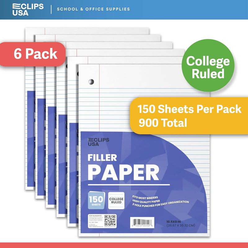 VEEBOOST Graph Paper Loose Leaf Paper College Ruled Notebook Paper College Ruled Lined Writing Filler Paper 10.5” x 8” 900 Sheets 150 Sheets Per Pack 60 gsm (6 Pack) - Image 2